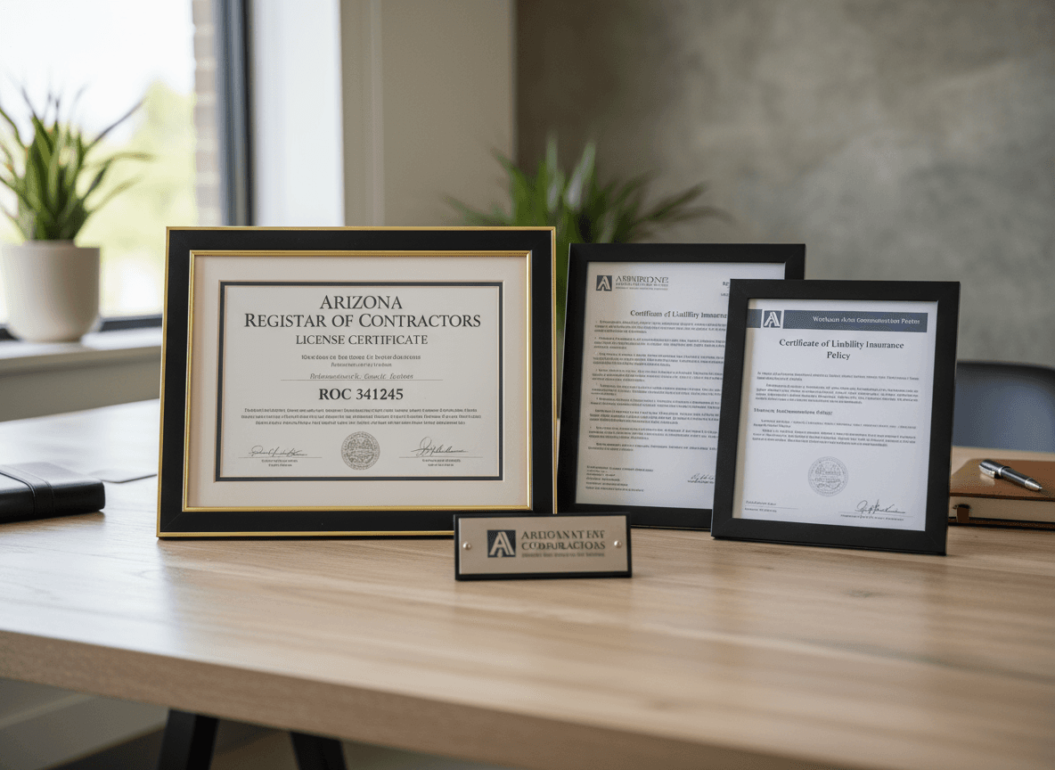 Arizona ROC License 341245 and insurance credentials