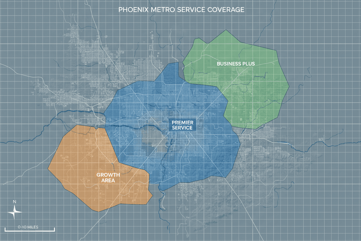 Upright Concrete LLC service area coverage map Phoenix Arizona metropolitan area